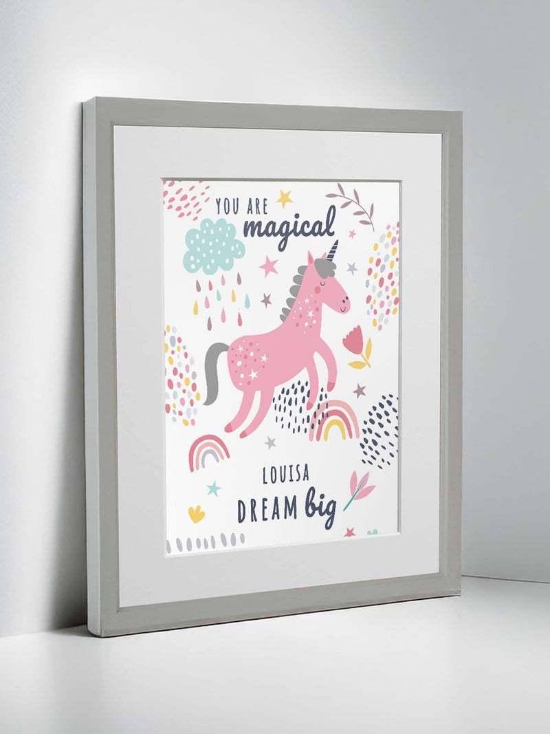Jonnys Sister personalised unicorn framed print 12x10 inch, imported from the UK