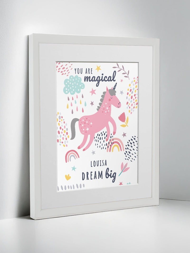 Jonnys Sister personalised unicorn framed print 12 x 10 inches, imported from the UK