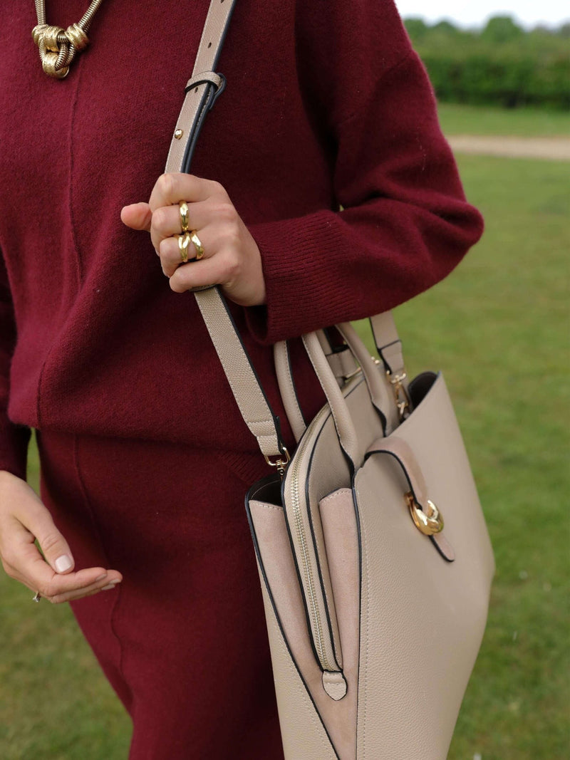 Luella Grey Taupe Carlotta Laptop Tote, imported from the UK