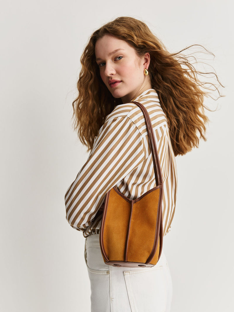Hereu Calella bucket suede shoulder bag tan chestnut (British brand)