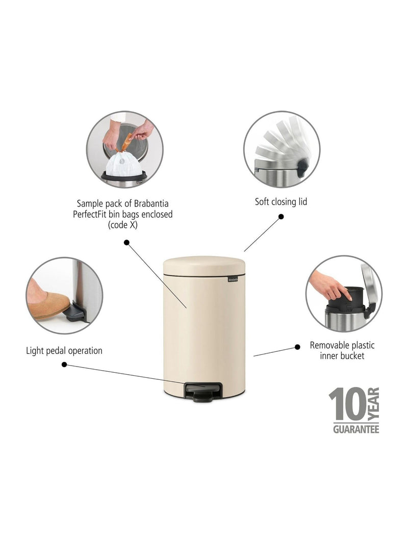 Brabantia Soft Beige NewIcon pedal bin 12L - British product