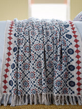 Next Joules Blue Cream Country Tiles Cotton Throw 150x200cm- Buy online at McGrocer