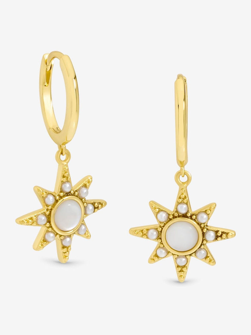 Gold-Plated Mother of Pearl Star Earrings with Hoop Fastening