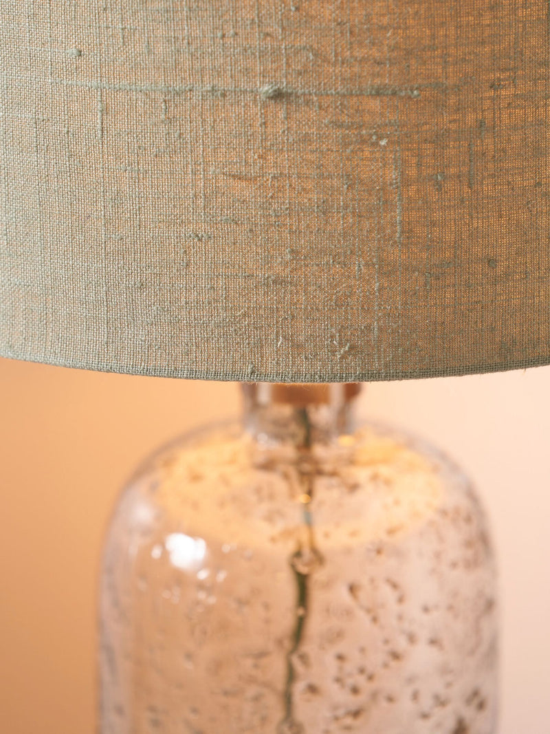 Designers Guild grey bubble glass table lamp pistachio jute linen shade (British brand)