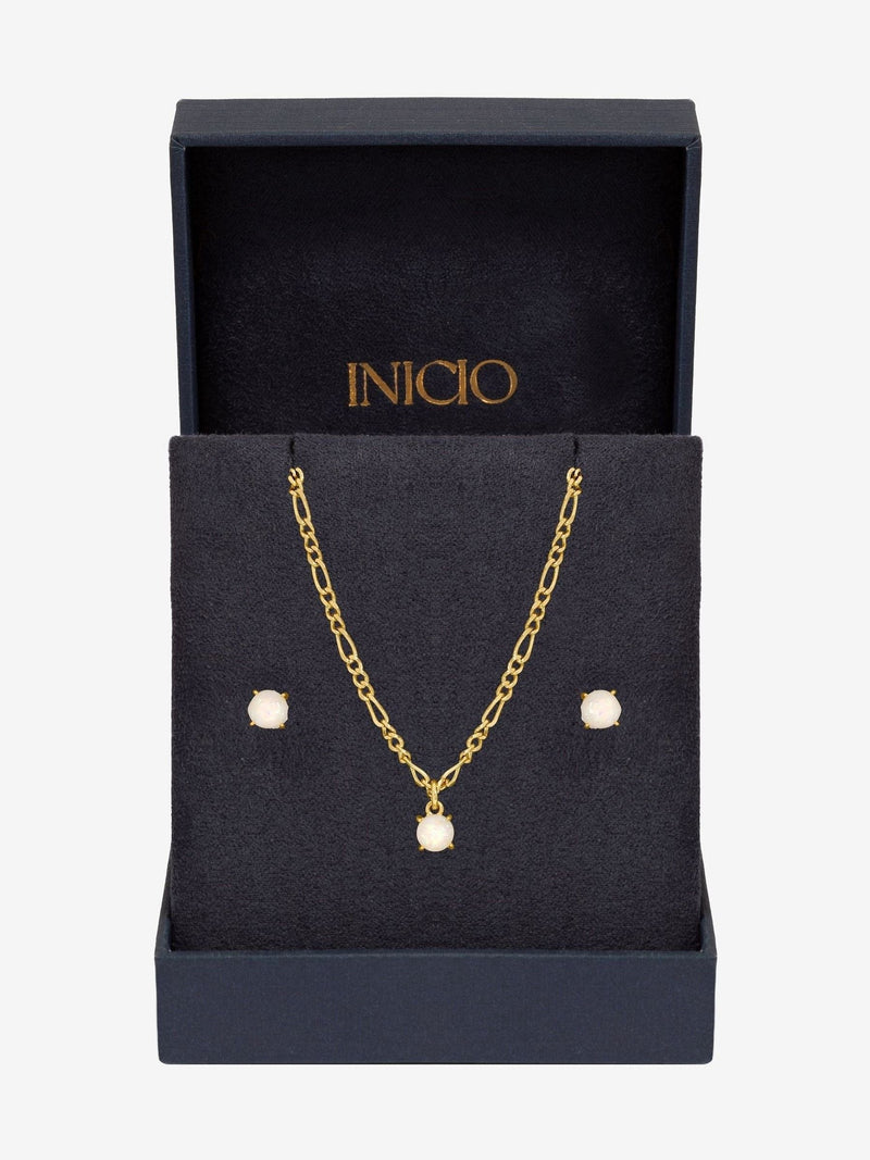 Inicio gold tone opal stone pendant set gift box, UK version