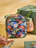 Khaki Camo Dinosaur Lunch Bag with water bottle, imported from the UK