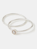 Solid 925 Sterling Silver Rings Set with Faux Pearl, 2 Pack
