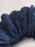 Navy broderie scrunchie with eyelet embroidery, imported from the UK
