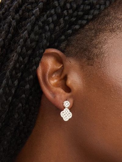 Next Simply Silver 925 Sterling Silver Textured Double Drop Clover Earrings 13mm x 20mm- Buy online at McGrocer
