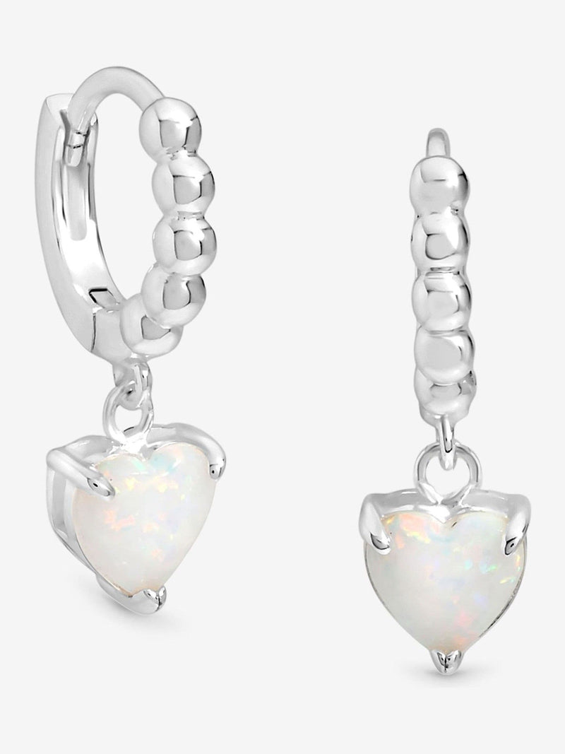 Simply Silver 925 Sterling Silber polierte und Opal Herz Creole