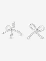 Simply Silver Pave Bow Stud Earrings Sterling Silver 925 12.7mm x 13mm
