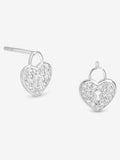Simply Silver pave padlock heart stud earrings 8.6mm x 10mm (British brand)
