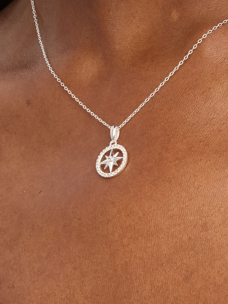 Simply Silver sterling silver cubic zirconia pave celestial pendant necklace, 2 chain (British brand)