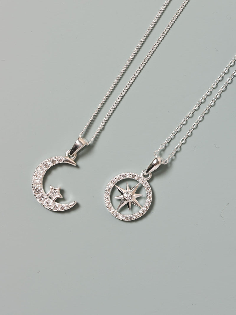 Simply Silver sterling silver cubic zirconia pave celestial pendant necklace, 2 chain (British brand)