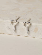 Next Simply Silver Polished Heart Key Stud Earrings 7mm x 12mm- Buy online at McGrocer