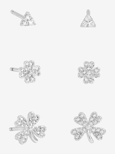 Next Simply Silver Polished and Cubic Zirconia Clovers 3 Pack Sterling Silver Earrings- Buy online at McGrocer