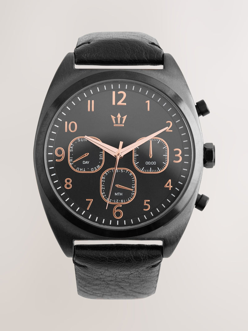 Black strap watch with rose gold features - British product