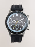 Black silicone strap watch with blue detailing - British product