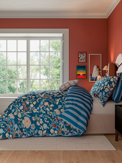 Next Land & Shore Blue Red Seaforde 100% Cotton Duvet Set- Buy online at McGrocer