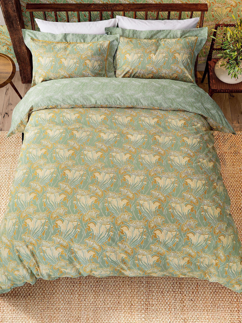 Morris & Co Pistachio Lace Flower duvet set, imported from the UK