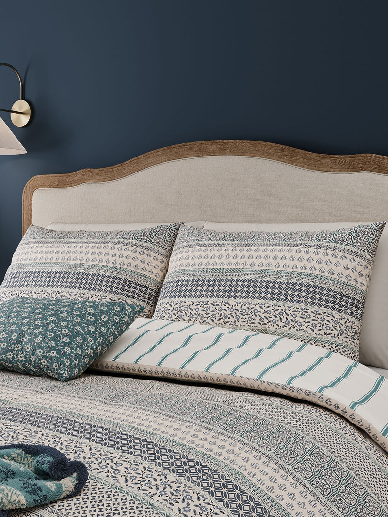 Helena Springfield blue teal folk stripe duvet cover set, UK version