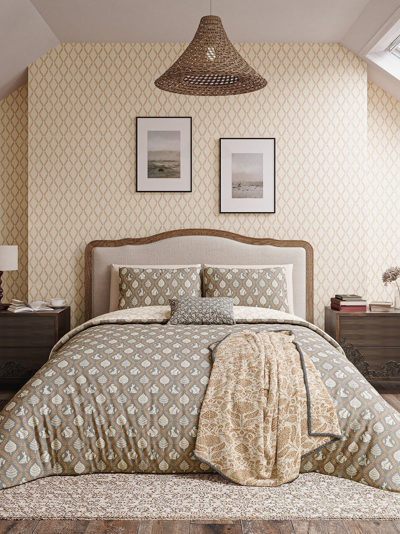 Helena Springfield Graphite Copper Woodland Trellis duvet set, UK version