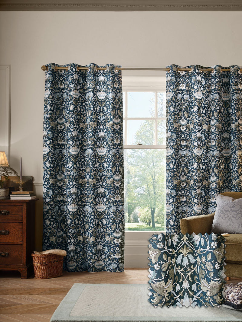 William Morris At Home Prussian blue Lodden eyelet curtains (British brand)
