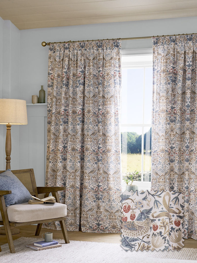 William Morris Strawberry Thief pencil pleat curtains 229cm x 274cm, imported from the UK