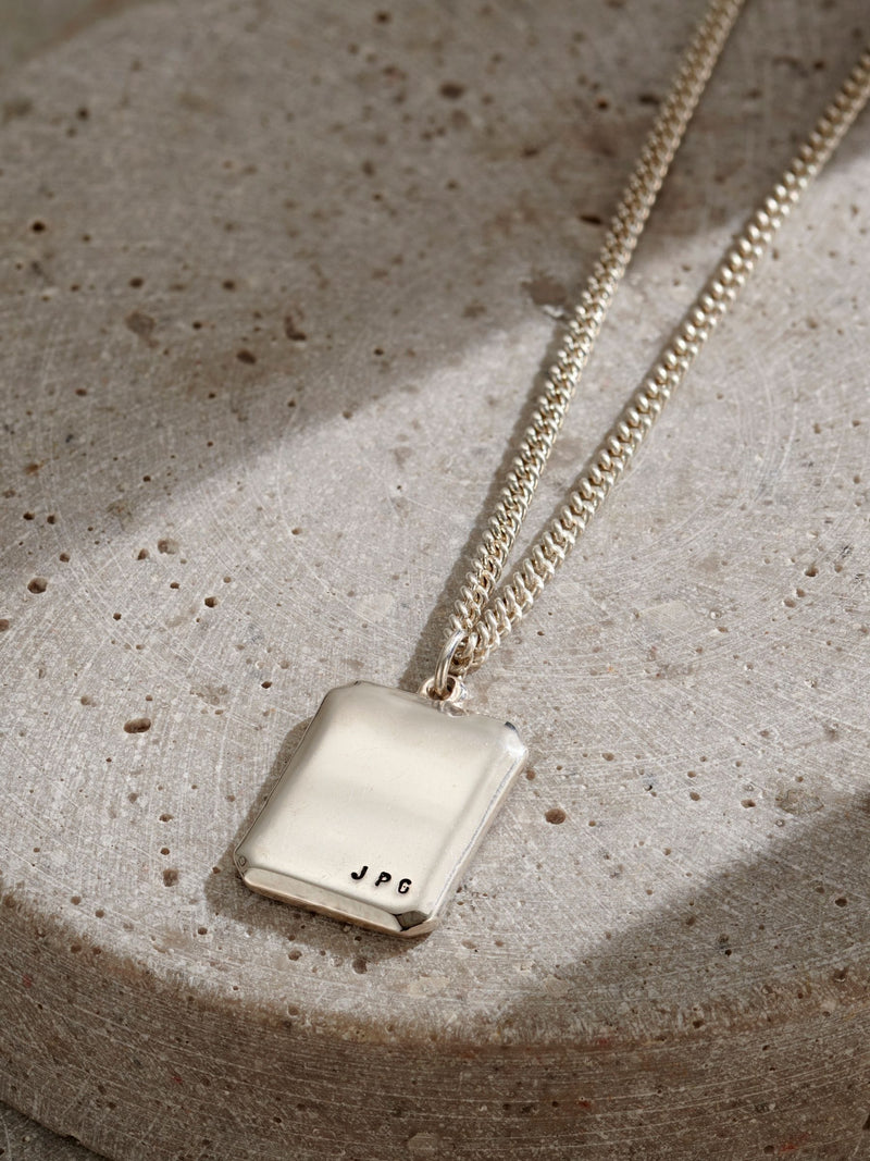 Posh Totty Designs men's personalised tag necklace 2cm x 1.5cm, imported from the UK
