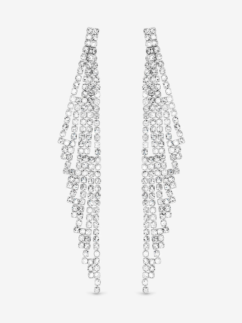Silver Plated Crystal Statement Drop Earrings with Post and Bullet Back, 90mm Length