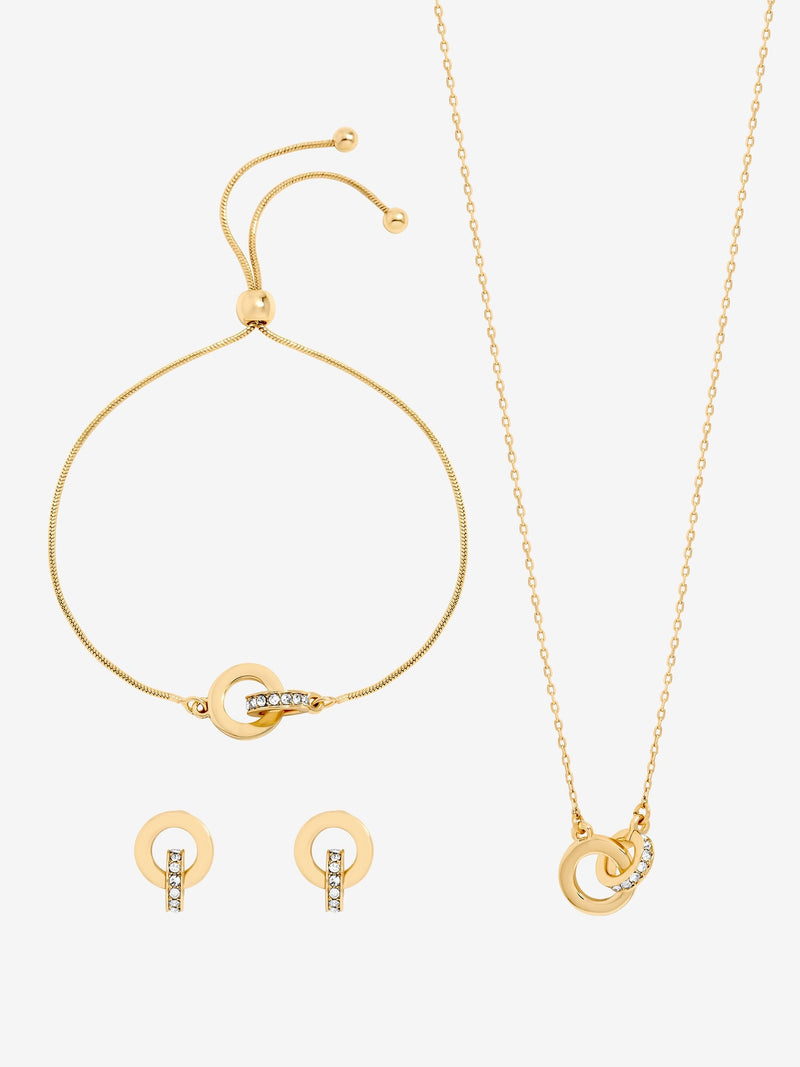 Gold-Plated and Crystal Circle Link Trio Jewellery Set in Gift Box