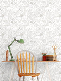 Hoopla Walls Grey Animal Print Doodle 10m Wallpaper