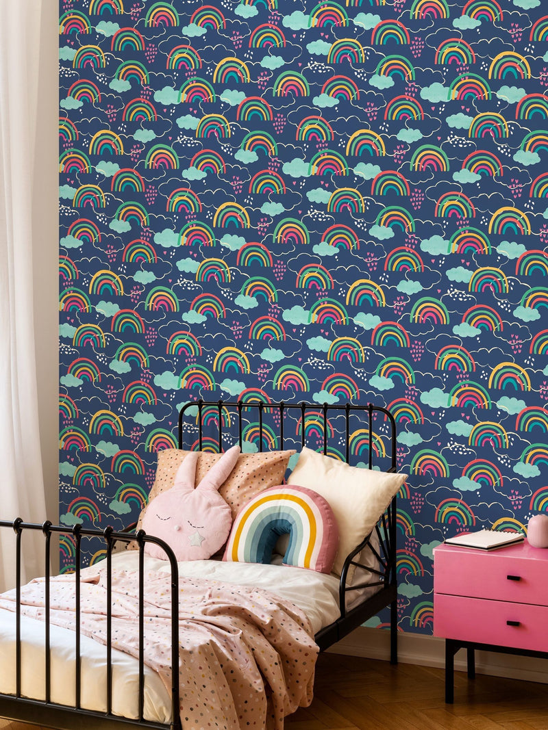 Hoopla Walls Blue Rainbow Love wallpaper 10m, UK version