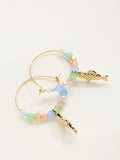 FatFace gold tone fish beaded hoop earrings (British brand)