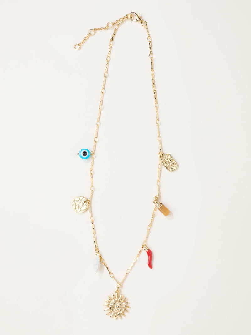 FatFace gold tone sun charm necklace, UK version