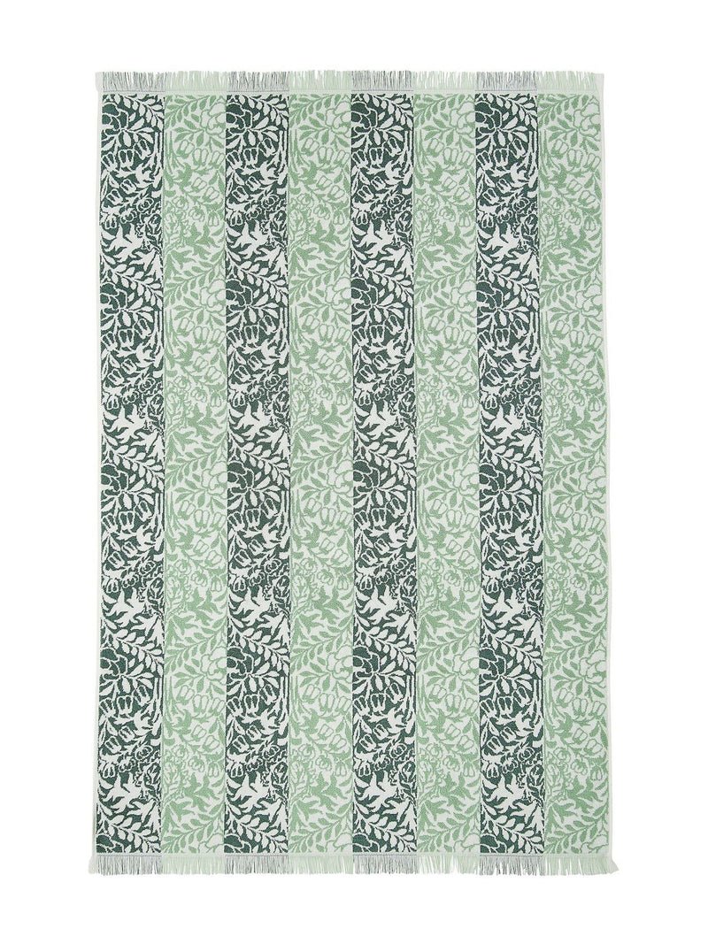 William Morris sage green rose stripe towel, UK version