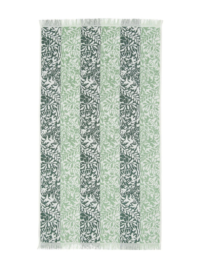 William Morris sage green rose stripe towel, UK version