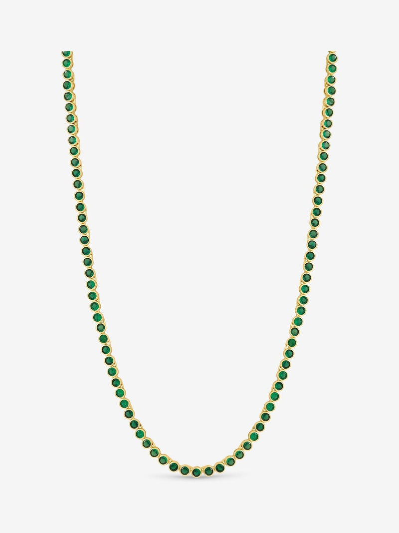14K Gold Plated and Emerald Cubic Zirconia Tennis Necklace 16 Inch