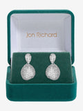 Jon Richard Silver Rhodium Plated and Cubic Zirconia Drop Dome Earrings Gift Box