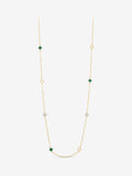 Gold Plated Malachite Clover Station Rope Necklace with Lobster Clasp