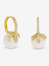 Jon Richard Gold Plated Crystal Leaf and Pearl Huggie Hoop Earrings