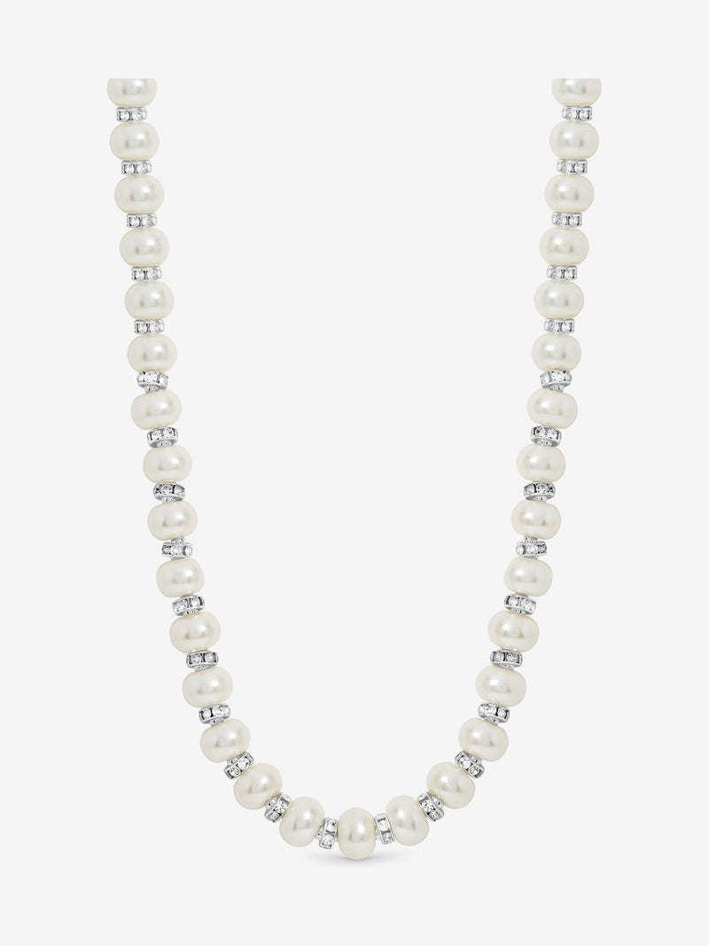 Silver Plated Pave Pearl Necklace with Lobster Clasp, 457mm Length