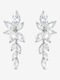 Rhodium Plated Crystal Leaf Drop Earrings