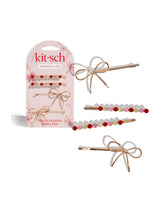 Next Kitsch Metal Gemstone and Bow Bobby Pins Red, Pink & Green 4 Piece Set- Buy online at McGrocer