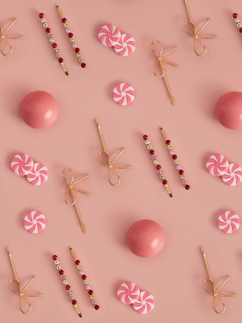 Kitsch gemstone and bow bobby pins 4 piece set, UK version