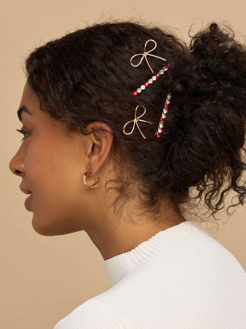 Kitsch gemstone and bow bobby pins 4 piece set, UK version