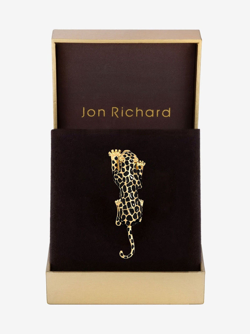 Jon Richard Gold Plated and Jet Lepoard Brooch - Gift Box