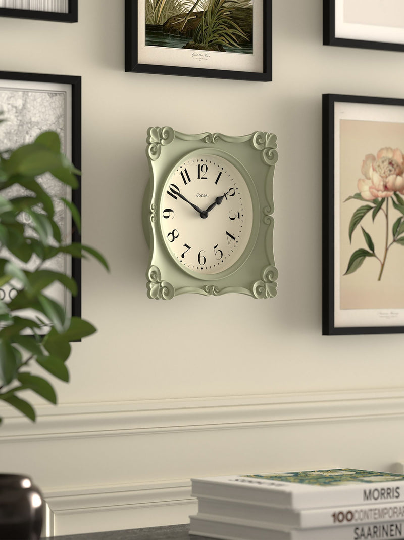 Jones Clocks Sage Green Rialto wall clock 25cm, UK version
