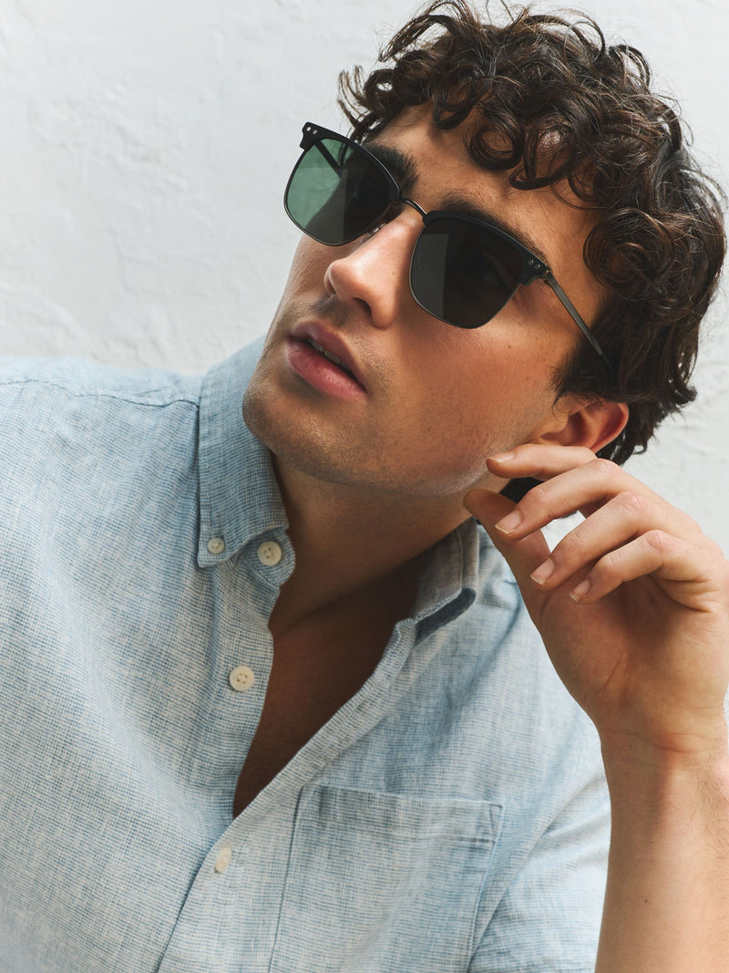 Black preppy sunglasses clubmaster style, UK version