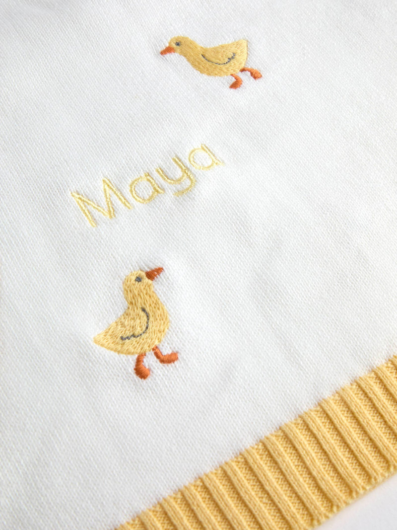 JoJo Maman Bébé personalised embroidered duck shawl, imported from the UK